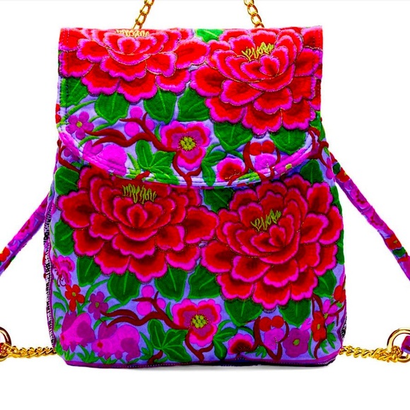 Blumera Handbags - Blumera Nadine Purple Floral Embroidered Bohemian Backpack